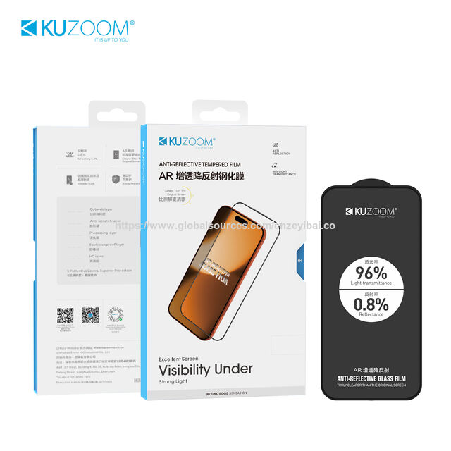 Protetor de Tela KUZOOM Anti-Reflexo HD para iPhone 17 16 15, Dureza 9H Resistente a Arranhões, Revestido com AR Grau AAA