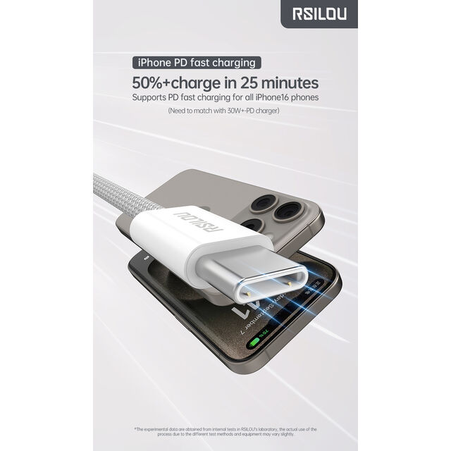 RSILOU 65W USB-C-zu-USB-C-Kabel (1m), Hochdichtes, geflochtenes PD-Schnellladekabel mit 48 Spindeln, interne Abschirmung Metallgehäuse