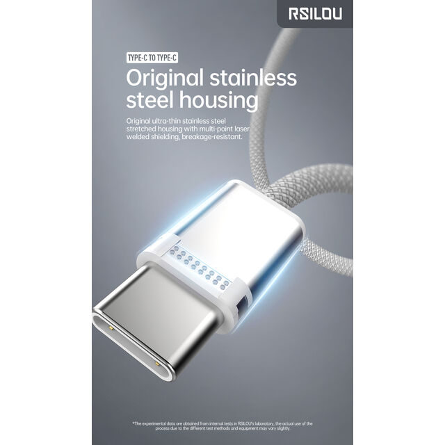 RSILOU 65W USB-C-zu-USB-C-Kabel (1m), Hochdichtes, geflochtenes PD-Schnellladekabel mit 48 Spindeln, interne Abschirmung Metallgehäuse