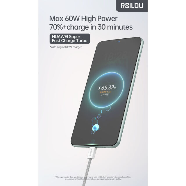 RSILOU 65W USB-C-zu-USB-C-Kabel (1m), Hochdichtes, geflochtenes PD-Schnellladekabel mit 48 Spindeln, interne Abschirmung Metallgehäuse