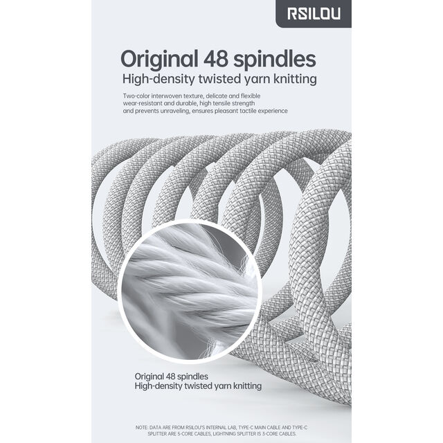 RSILOU 65W USB-C-zu-USB-C-Kabel (1m), Hochdichtes, geflochtenes PD-Schnellladekabel mit 48 Spindeln, interne Abschirmung Metallgehäuse