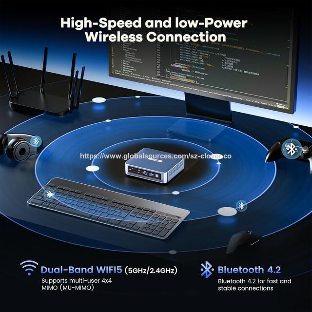 Mini PC N100 Generasi ke-12, Prosesor WI-6 Alder Lake, 16GB DDR4 512GB SSD, Triple Display 4K, LAN 1000Mbps, WiFi Ganda