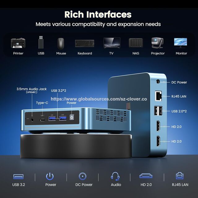 Mini PC N100 Generasi ke-12, Prosesor WI-6 Alder Lake, 16GB DDR4 512GB SSD, Triple Display 4K, LAN 1000Mbps, WiFi Ganda
