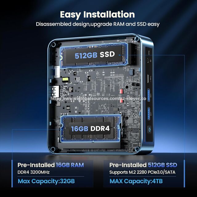 Mini PC N100 Generasi ke-12, Prosesor WI-6 Alder Lake, 16GB DDR4 512GB SSD, Triple Display 4K, LAN 1000Mbps, WiFi Ganda