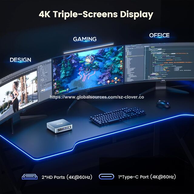 Mini PC N100 Generasi ke-12, Prosesor WI-6 Alder Lake, 16GB DDR4 512GB SSD, Triple Display 4K, LAN 1000Mbps, WiFi Ganda