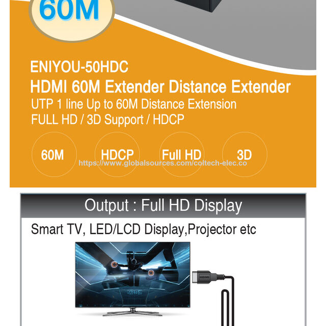 موسع HDMI بدقة 1080P عالية، مسافة إرسال تصل إلى 50 مترًا، موسع HDMI عبر CAT 5/5e/6 + POC