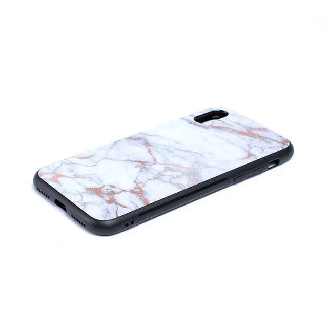 Casing Pelindung Kaca Marmer Rose Gold Glossy untuk iPhone X