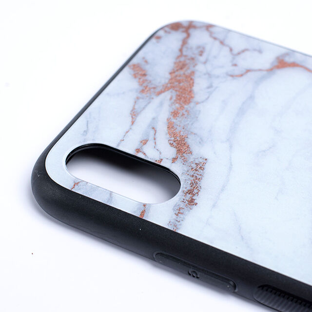 Casing Pelindung Kaca Marmer Rose Gold Glossy untuk iPhone X