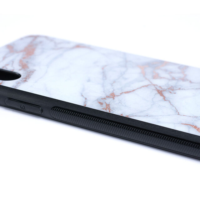 Casing Pelindung Kaca Marmer Rose Gold Glossy untuk iPhone X