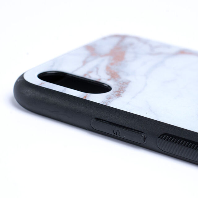 Casing Pelindung Kaca Marmer Rose Gold Glossy untuk iPhone X