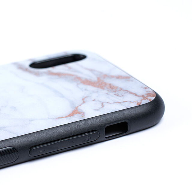 Casing Pelindung Kaca Marmer Rose Gold Glossy untuk iPhone X