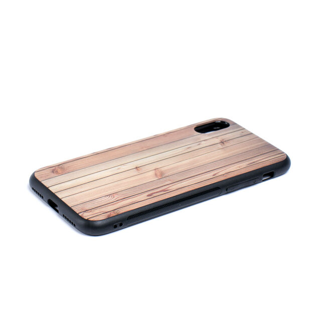 Casing Kayu Strip dengan Pelindung Layar Kaca Tempered untuk iPhone X