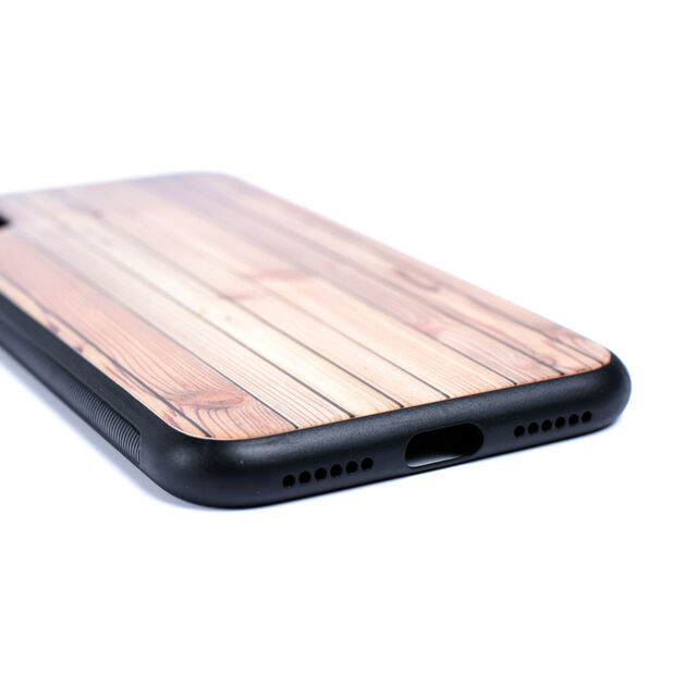 Casing Kayu Strip dengan Pelindung Layar Kaca Tempered untuk iPhone X