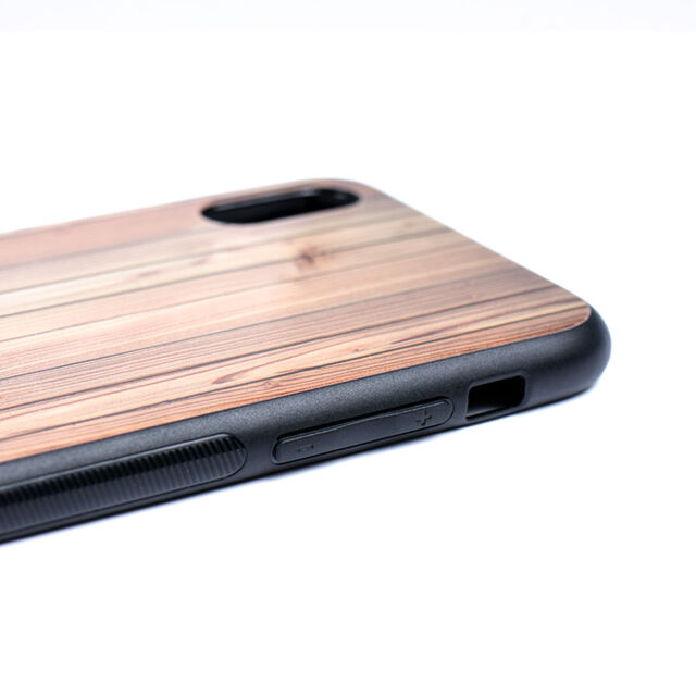 Casing Kayu Strip dengan Pelindung Layar Kaca Tempered untuk iPhone X