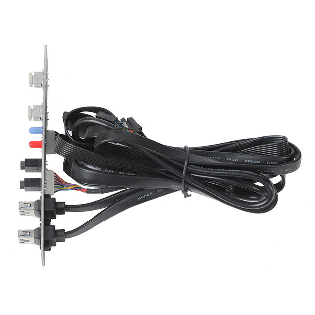 Casing PC Hot Sale Port & Konektor Motherboard dengan Kabel Ekstensi Daya Dual USB3.0 + Lampu LED Merah/Biru Kustomisasi