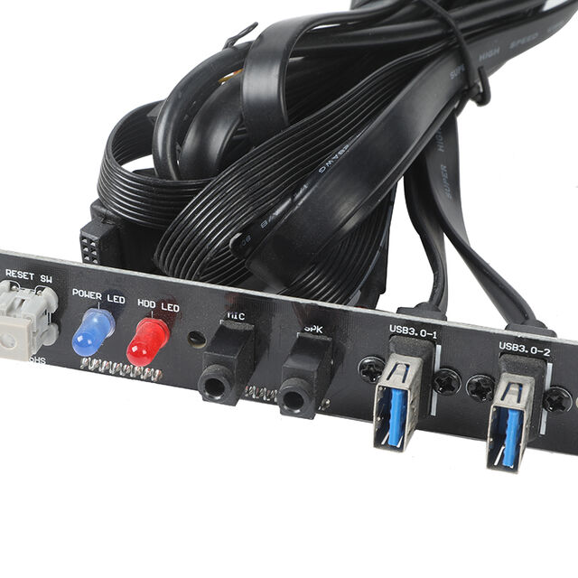 Casing PC Hot Sale Port & Konektor Motherboard dengan Kabel Ekstensi Daya Dual USB3.0 + Lampu LED Merah/Biru Kustomisasi