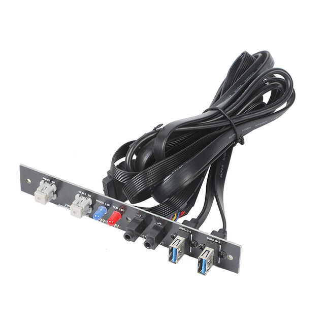 Casing PC Hot Sale Port & Konektor Motherboard dengan Kabel Ekstensi Daya Dual USB3.0 + Lampu LED Merah/Biru Kustomisasi