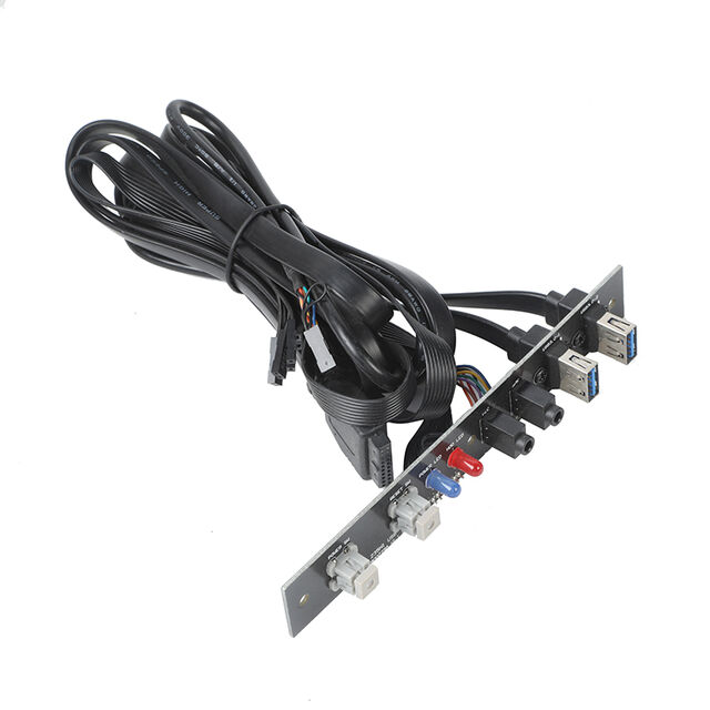 Casing PC Hot Sale Port & Konektor Motherboard dengan Kabel Ekstensi Daya Dual USB3.0 + Lampu LED Merah/Biru Kustomisasi