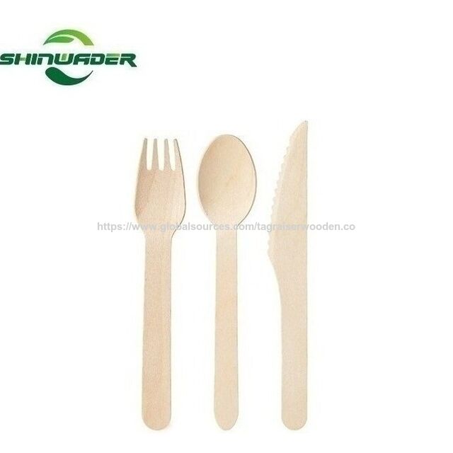 Couverts Jetables Biodégradables Écologiques en Bois de Qualité Alimentaire pour Emballage Personnalisé