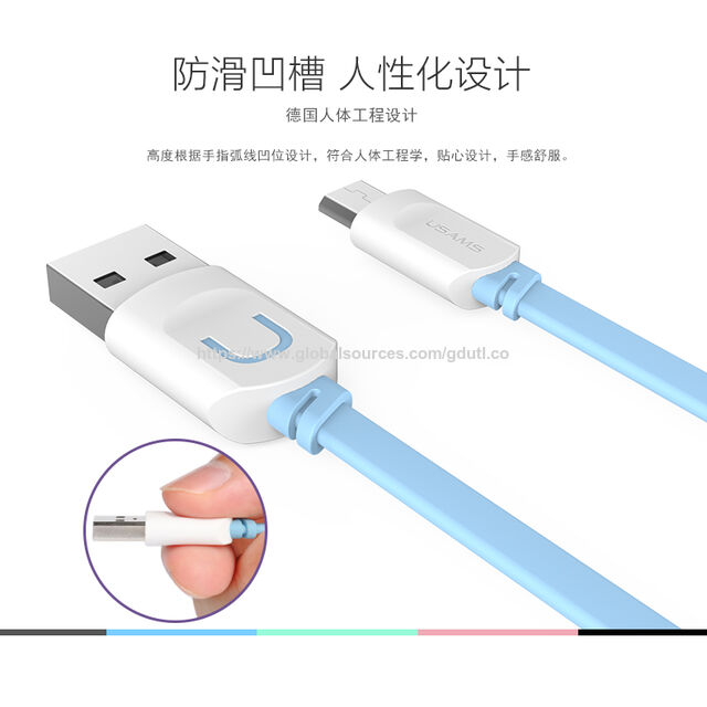 كابل شحن Micro USB مسطح من مادة TPE الملونة للهواتف المحمولة Samsung/Huawei/Oppo/Vivo