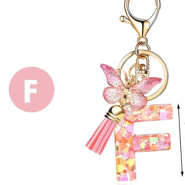 Al por mayor Llavero de corazón con letra rosa y mariposa para mujer