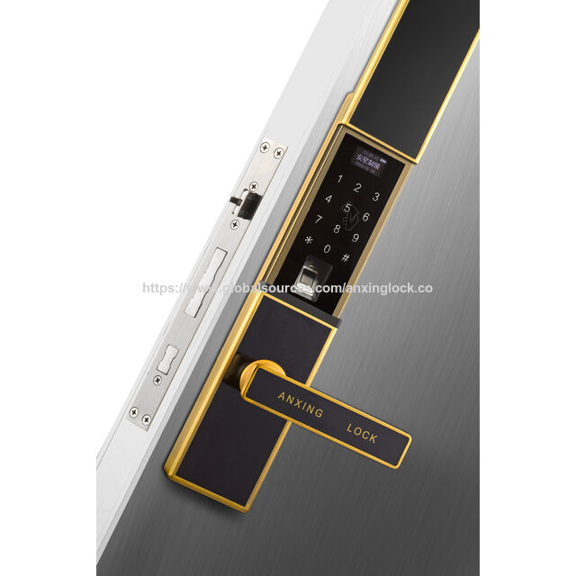 Serrure de porte à empreinte digitale AX802AY avec finition en laiton brossé