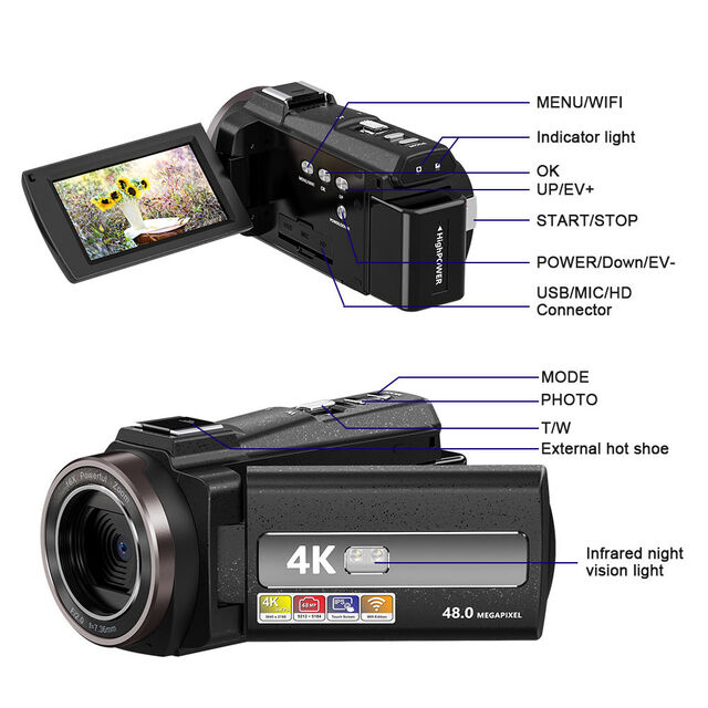 Cámara DSLR Digital 4K HD con Grabación de Video Codificada de 360 Grados - Videocámara Profesional a Bajo Precio