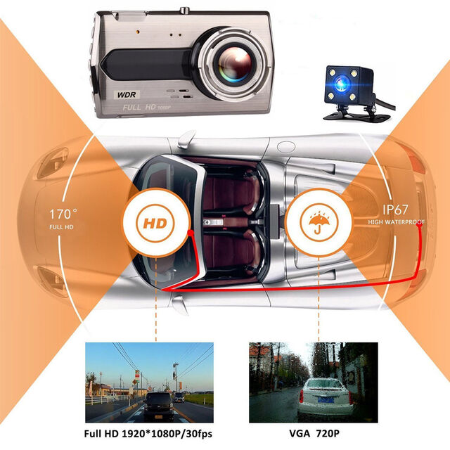 Caméra de Tableau de Bord DVR Blackbox 4 Pouces, Full HD 1080p, Angle de 170 Degrés