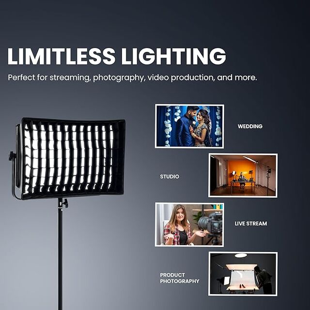 Digitek D1500 Panel de Luz LED Profesional para Video de Panel Plano con Softbox y Rejilla, Elegante y Fácil de Transportar, Ideal para Sesiones de Boda