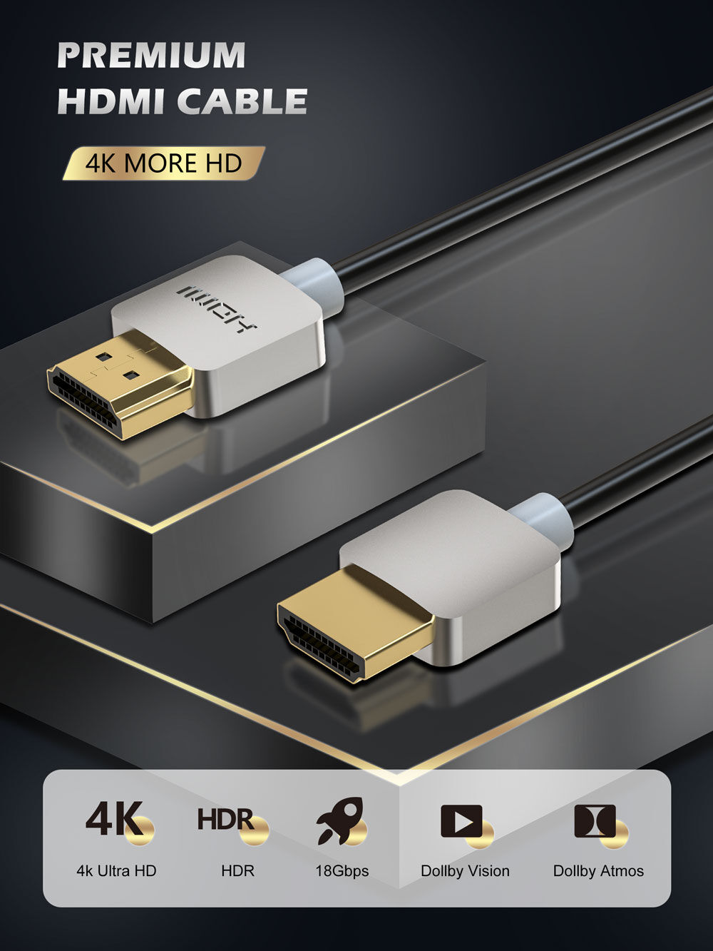 Factory 4k Hdmi Cable With Pvc Jacket Gold Plated 4k60hz 18gbps Audio ...
