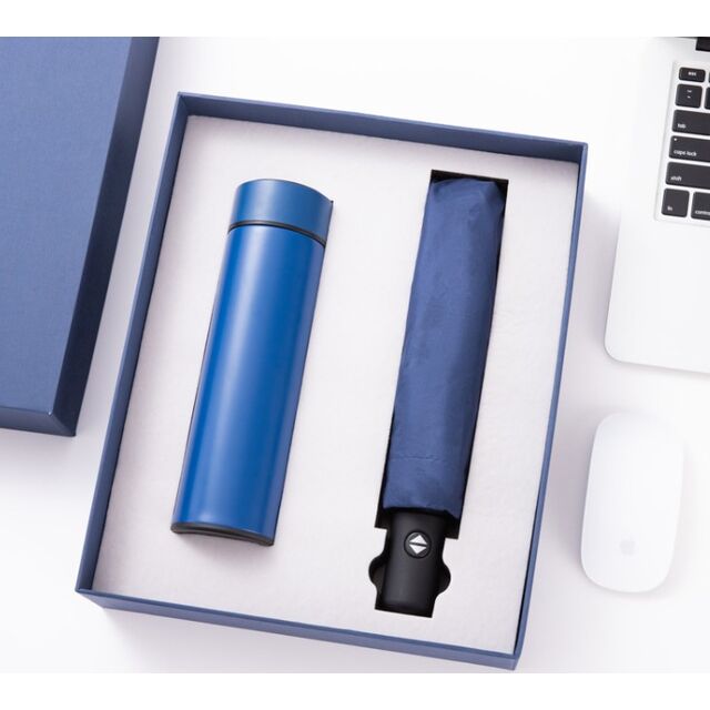 Coffret Cadeau d'Affaires de Luxe comprenant un Parapluie Pliant de Protection UV Promotionnel et une Clé USB Intégrée