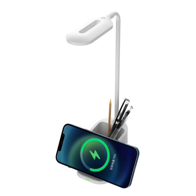 LED-Schreibtischlampe mit kabellosem Ladegerät und Stiftehalter