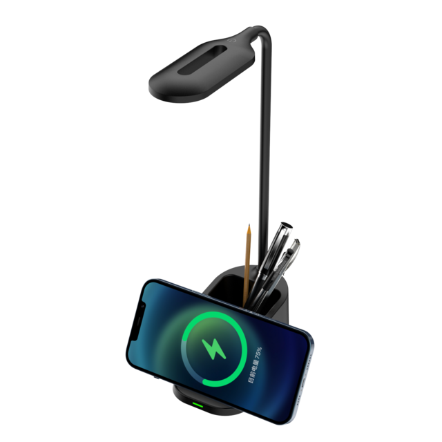 LED-Schreibtischlampe mit kabellosem Ladegerät und Stiftehalter