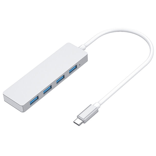 Hub USB 4 en 1 de aleación de aluminio, tipo C USB 3.1, transmisión de alta velocidad, 4 puertos para múltiples dispositivos