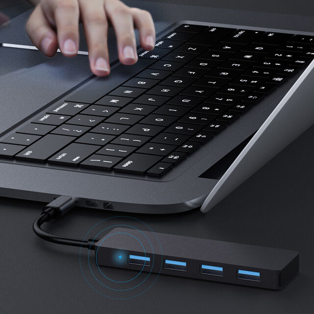 Hub USB 4 en 1 de aleación de aluminio, tipo C USB 3.1, transmisión de alta velocidad, 4 puertos para múltiples dispositivos