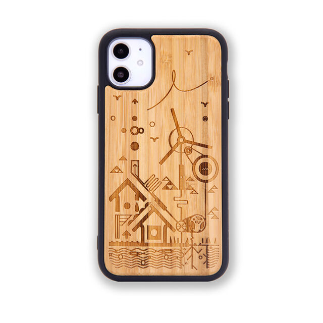 Casing HP 360 Full Cover Pola Kayu Ukir untuk iPhone 11