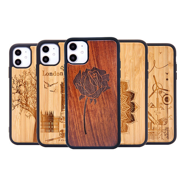 Casing HP 360 Full Cover Pola Kayu Ukir untuk iPhone 11