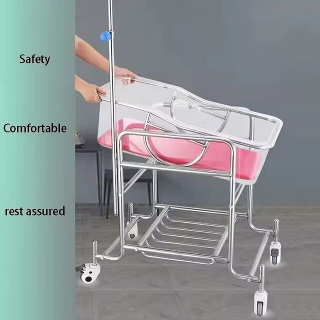 Hot Selling New Arrival Safe Stainless Steel Baby Cart Baby Bed Transparent Newborn Sleeping Bed With Pole