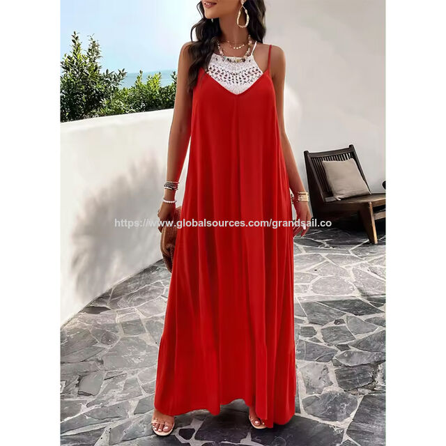 Großhandel Damen Elegantes Sommerkleid 2024 - Damenbekleidung Übergröße Slip-Strandkleid Freizeit Maxikleid