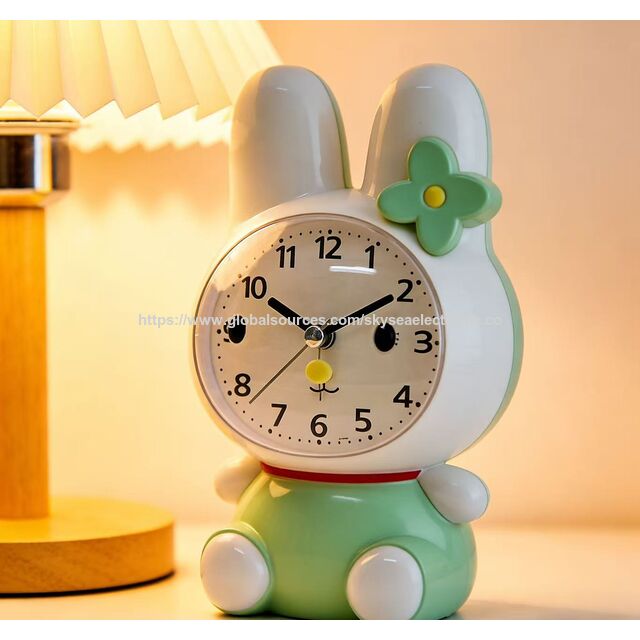 Reloj Despertador OEM con Diseño Lindo de Conejo, Cuarzo Silencioso con Melodía o Sonido de Campana Simulado #19051 para Oficina, Hogar y Niños