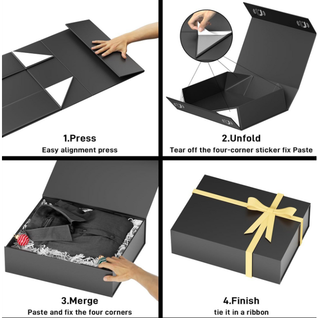 Caja de regalo plegable con asa, tapa abatible magnética, diseño plegable, personalizable con logo