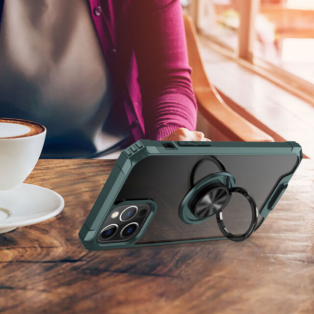 Capa de celular com suporte de anel e kickstand de nível militar para iPhone 12/12 Pro