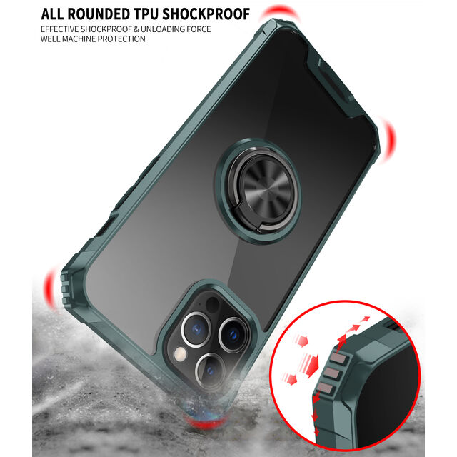 Capa de celular com suporte de anel e kickstand de nível militar para iPhone 12/12 Pro