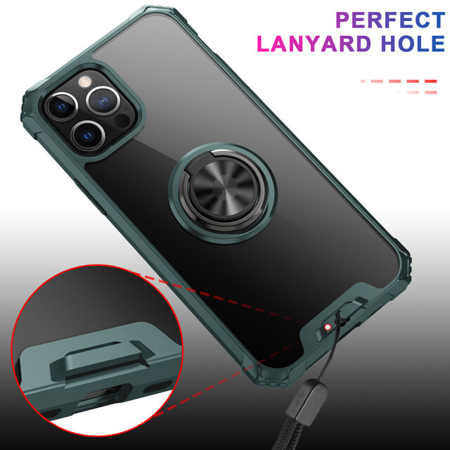 Capa de celular com suporte de anel e kickstand de nível militar para iPhone 12/12 Pro