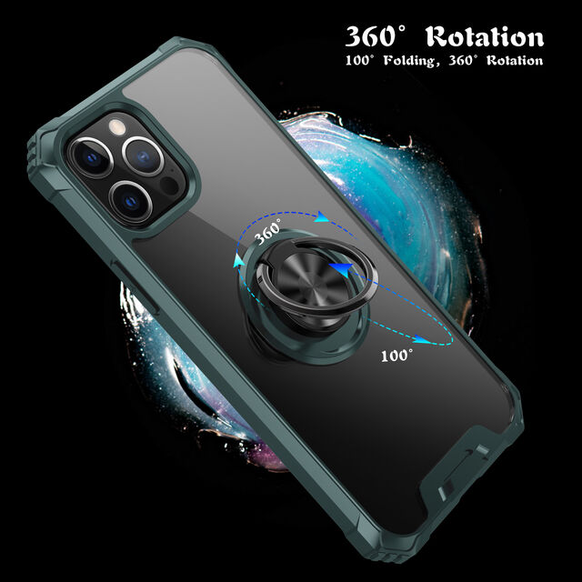 Capa de celular com suporte de anel e kickstand de nível militar para iPhone 12/12 Pro