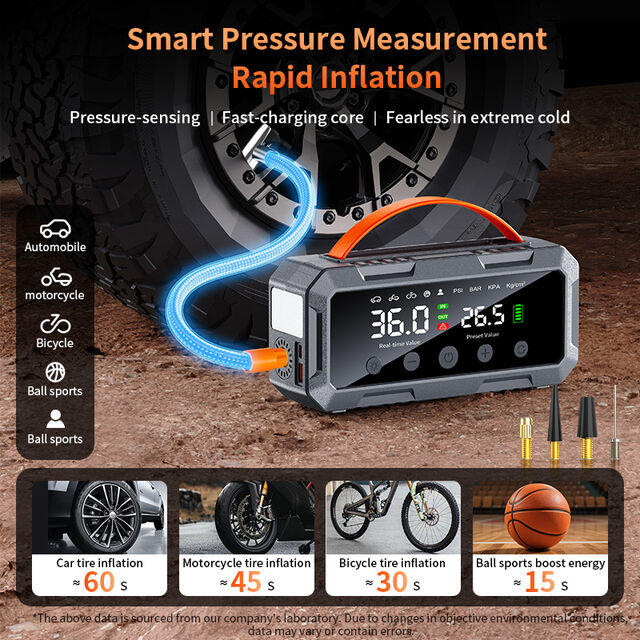 Gonfleur de Pneus Super Condensateur Cylindre Double 25mm OEM pour Voiture 12v, 150PSI, CE, Batterie Power Bank 10000mah, Démarreur de Secours Compresseur d'Air
