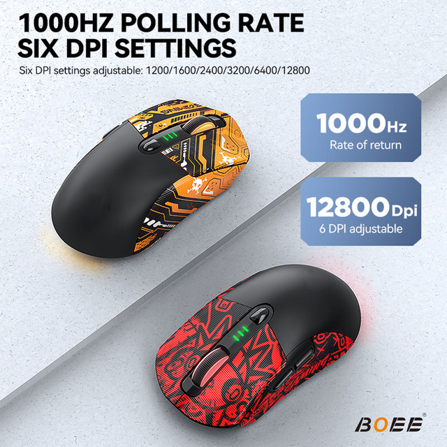 Souris Gamer Sans Fil Programmable 2.4G BT, 12800 DPI, 6D, Lumière LED RVB 7 Couleurs, Design Ergonomique pour PC