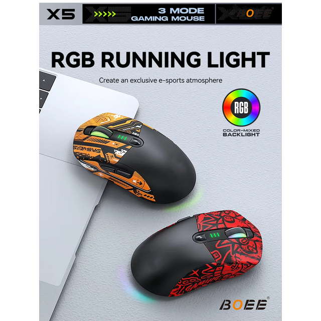 Souris Gamer Sans Fil Programmable 2.4G BT, 12800 DPI, 6D, Lumière LED RVB 7 Couleurs, Design Ergonomique pour PC