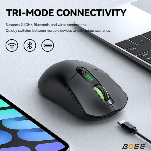 Souris Gamer Sans Fil Programmable 2.4G BT, 12800 DPI, 6D, Lumière LED RVB 7 Couleurs, Design Ergonomique pour PC