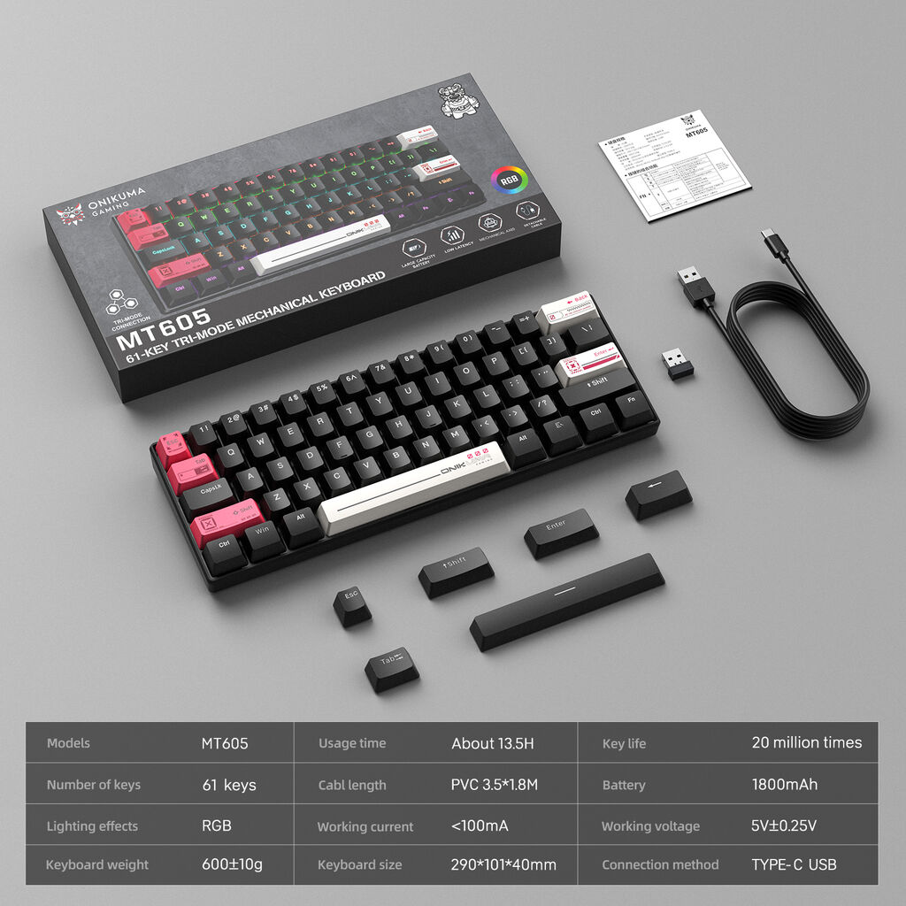 ONIKUMA MT605 Tri-Mode RGB Mechanical Keyboard Black